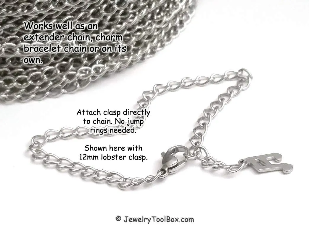 Stainless Twist Chain, Open Link, 3.5x5.5x0.75mm, 50 Meters, #1950