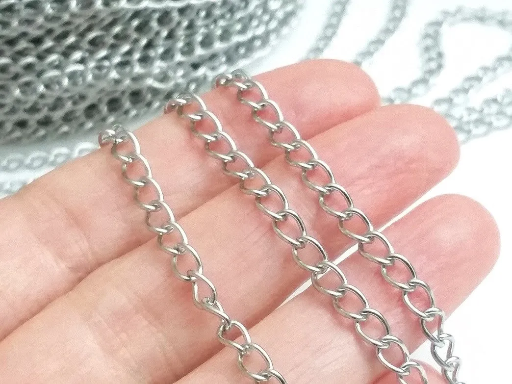 Stainless Twist Chain, Open Link, 3.5x5.5x0.75mm, 50 Meters, #1950