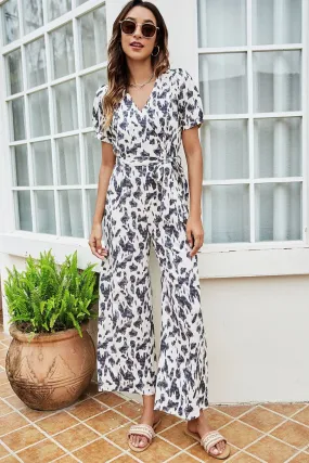 Sunset and Swim Printed Tie-Waist Surplice Jumpsuit