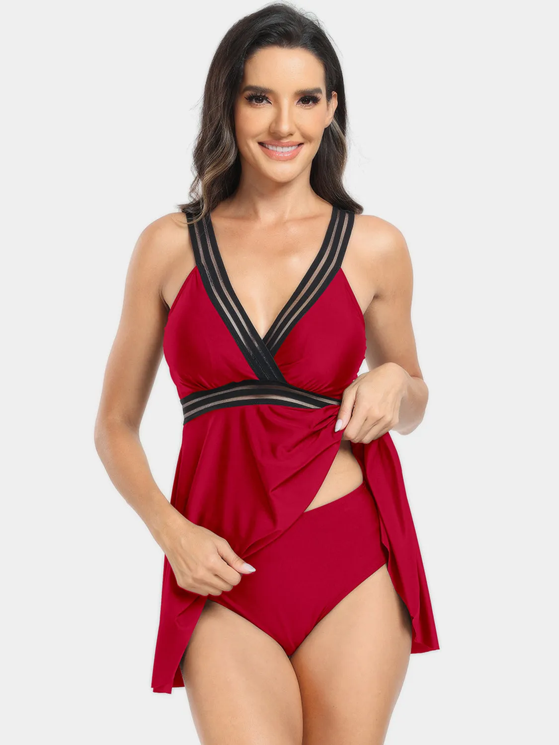 Sunset Vacation  Surplice Wide Strap Two-Piece Swim Set