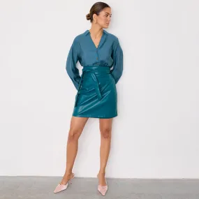 Teal Vegan Leather Mini Jaspre Skirt