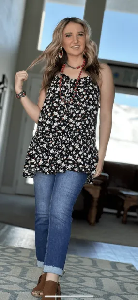 The Boho Black Floral Tank