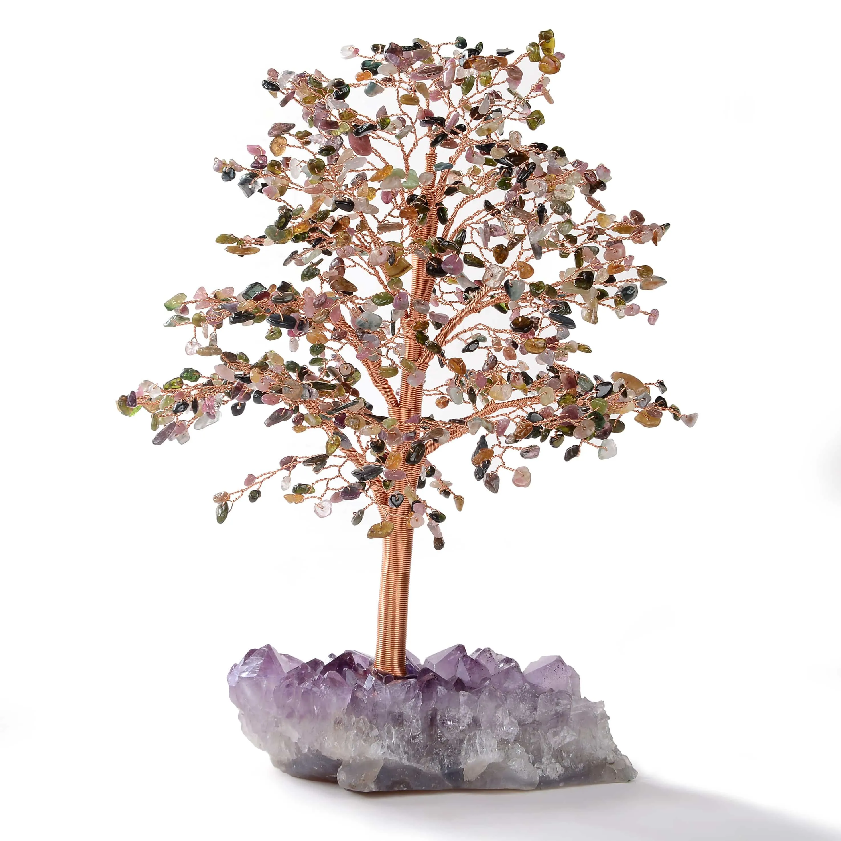 Tourmaline Tree of Life on Amethyst Geode Base with 728 Natural Gemstones