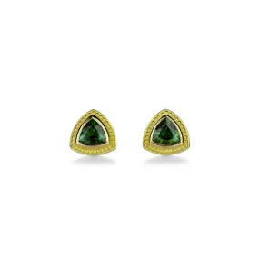 Trillion Green Tourmaline Studs