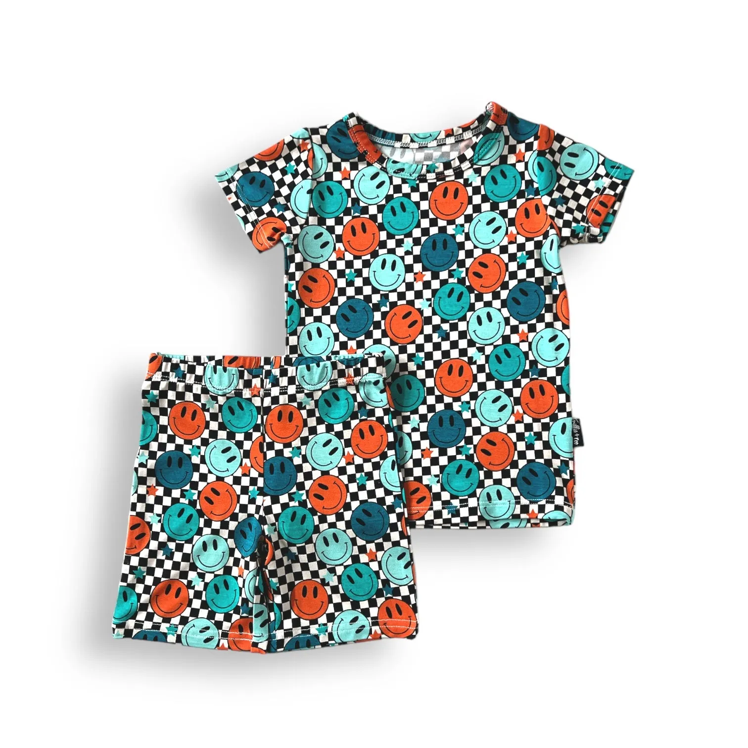 TWO PIECE SHORTIE SET- Blue Check Smile