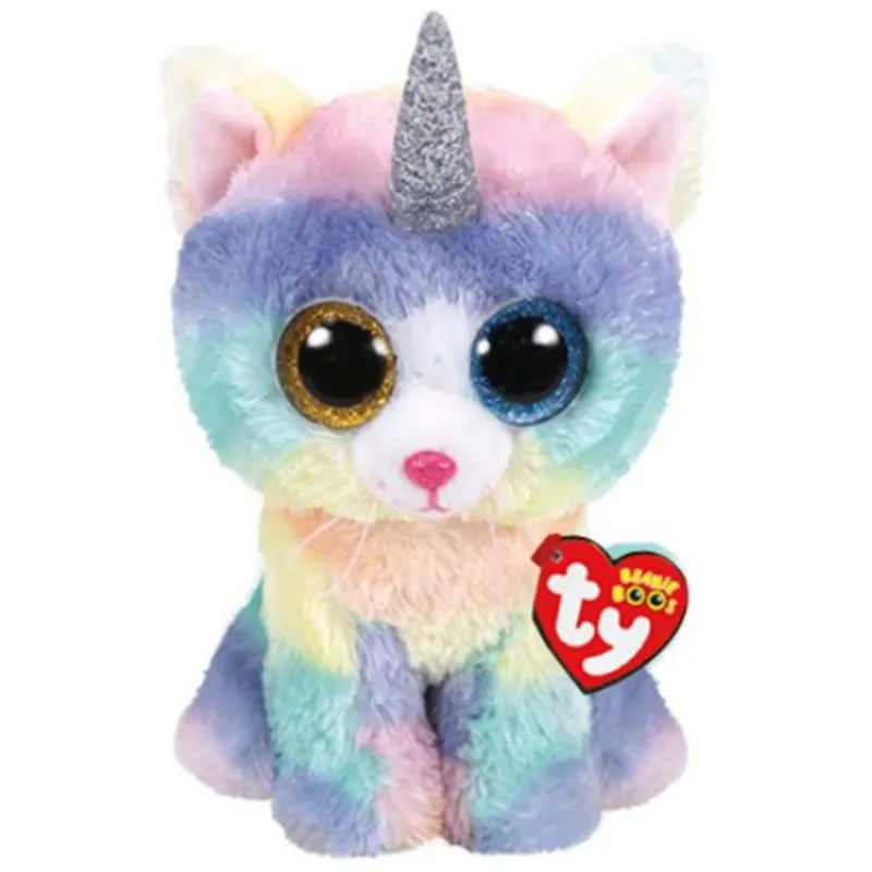 Ty Beanie Boos Big Eyed Soft Stuffed Animal Plush Dolls Unicorn Cat Heather Gray Cat Kiki Girls Birthday Christmas Gift Toy 15CM