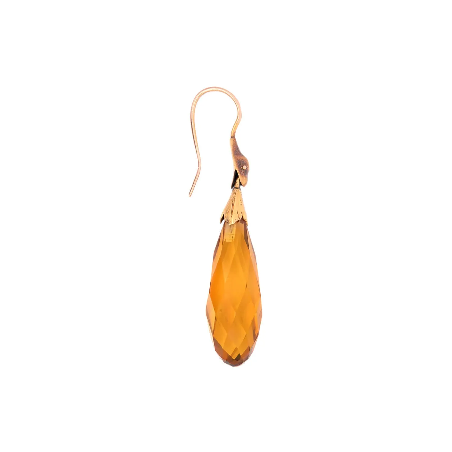 Victorian 14kt Gold Snakehead "Citrine" Faceted Teardrop Earrings