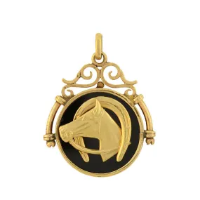 Victorian 14kt Onyx   Equestrian Horseshoe   Horse Head Fob