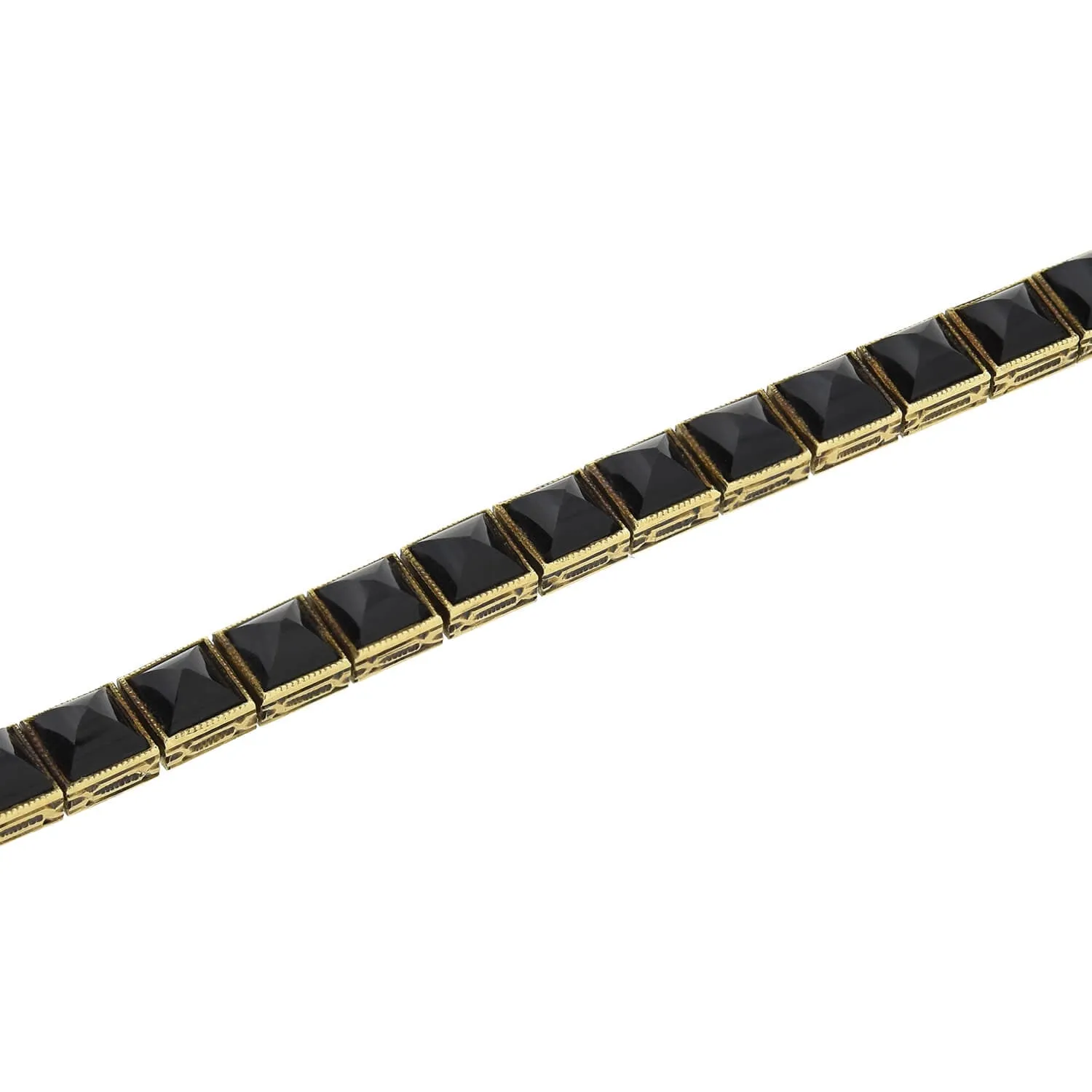 Victorian 14kt Pyramidal Cut Onyx Link Bracelet