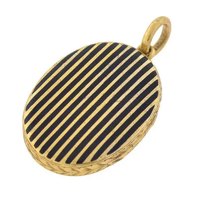 Victorian 15kt Black Striped Enameled Locket