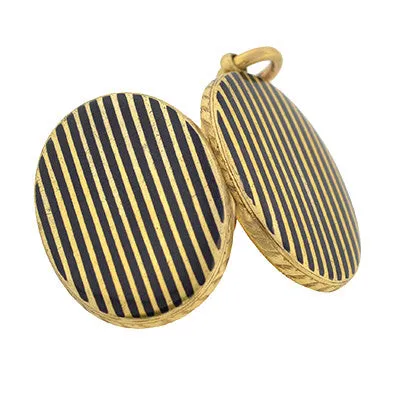 Victorian 15kt Black Striped Enameled Locket