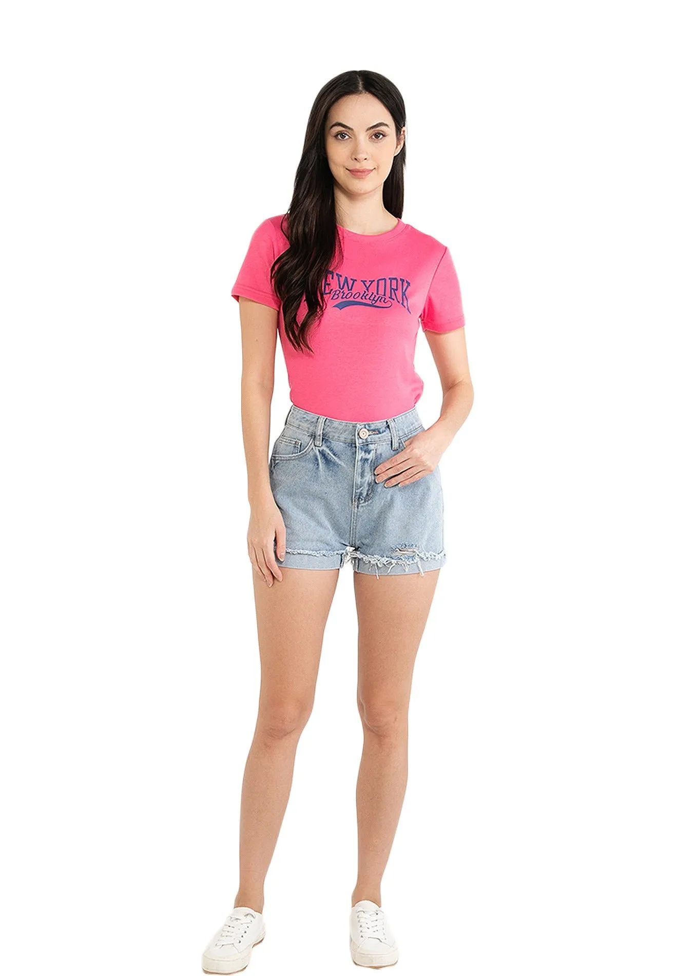 VOIR JEANS Basic Rolled Cuff Denim Shorts