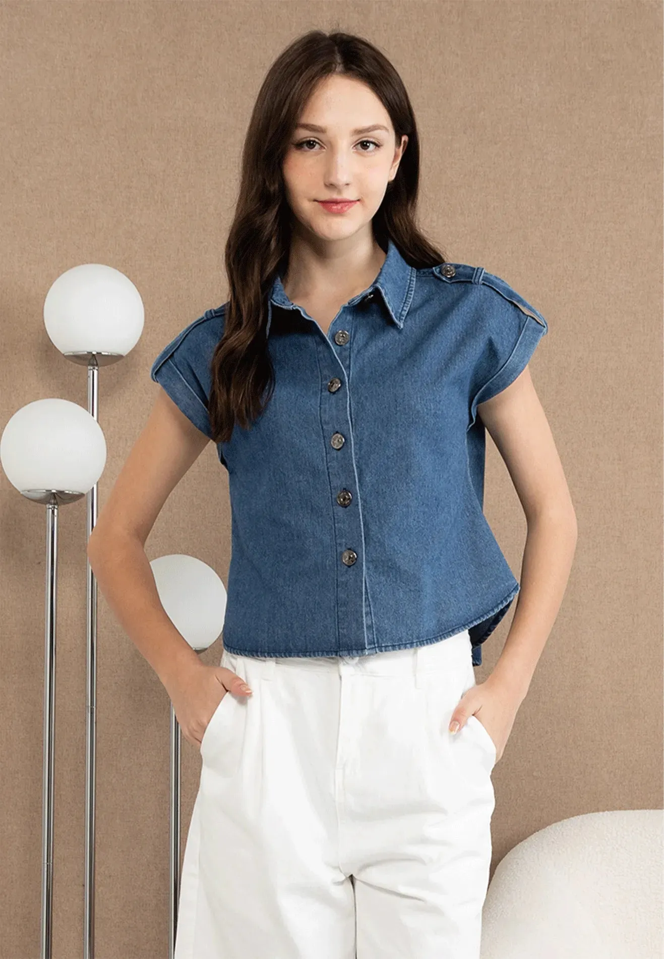 VOIR JEANS Denim Collar Neck Button Up Shirt