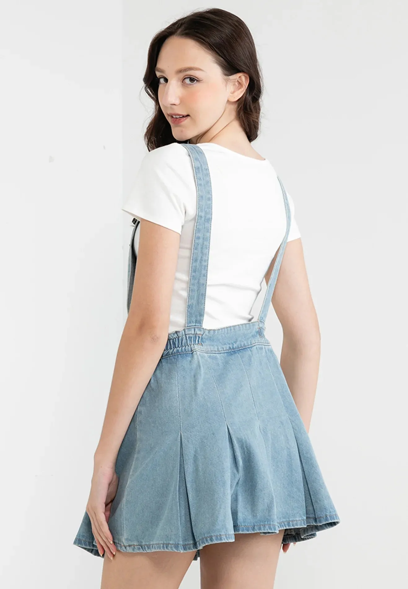 VOIR JEANS Denim Pinafore Pleated Dress