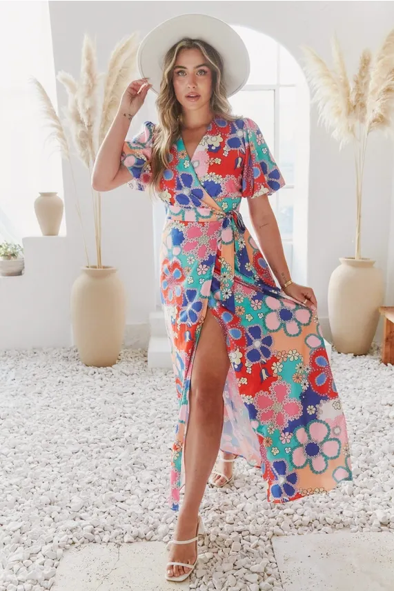 Wrapped in Bright Florals Dress