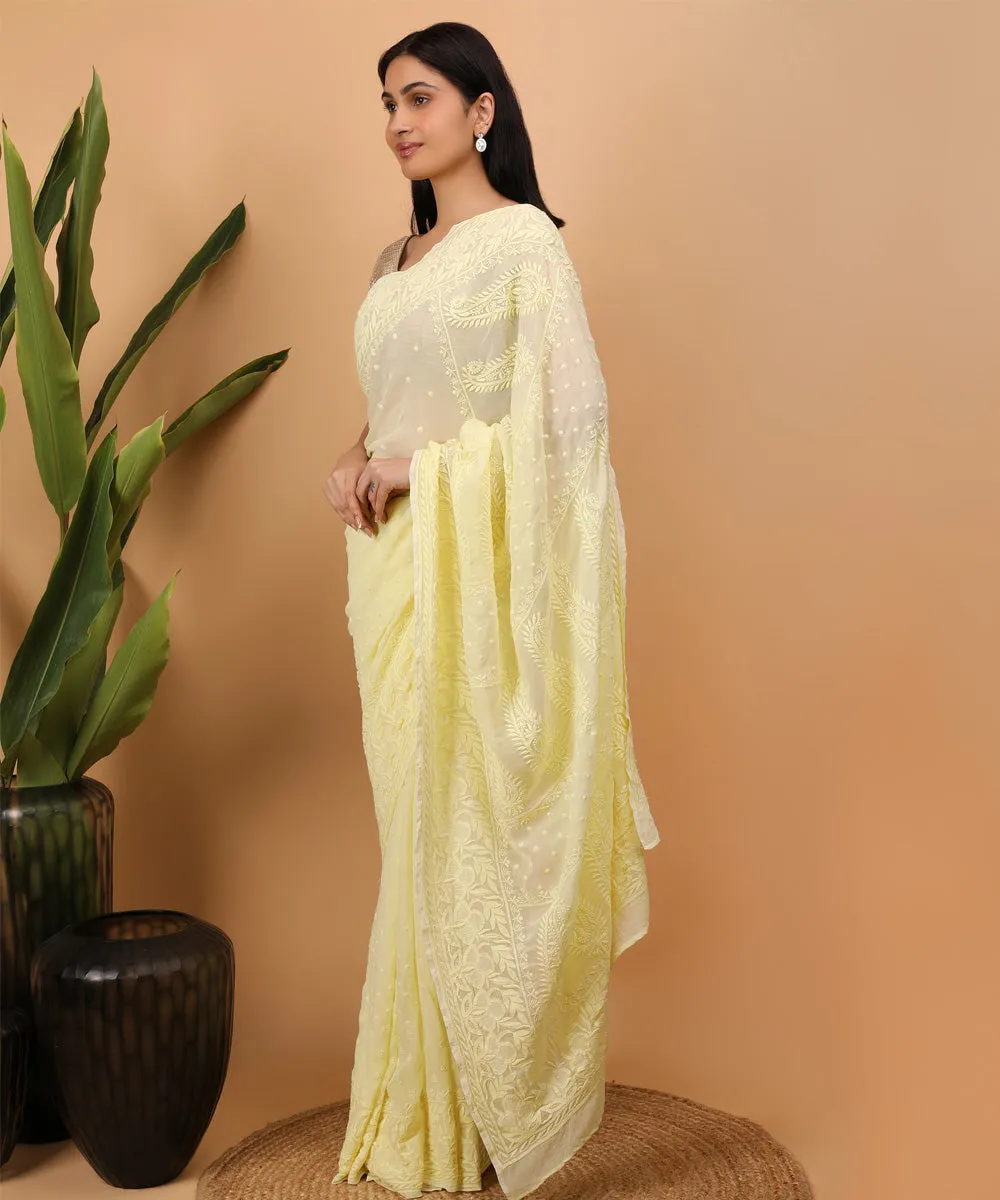 Yellow yellow handloom chikankari saree