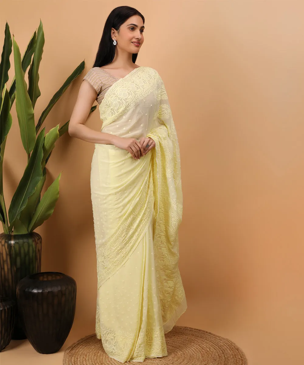 Yellow yellow handloom chikankari saree