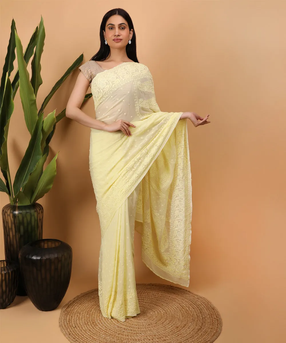 Yellow yellow handloom chikankari saree