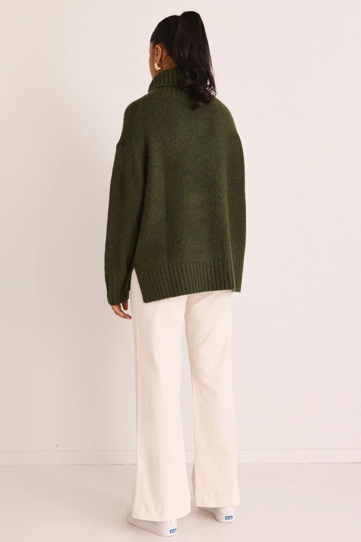 Zealous Dark Khaki Roll Neck Super Soft Knit Jumper